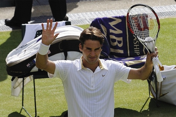 Roger Federer Plays At Wimbledon