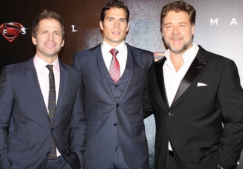 Zack Snyder, Henry Cavill, and Russell Crowe Attend Movie Premiere