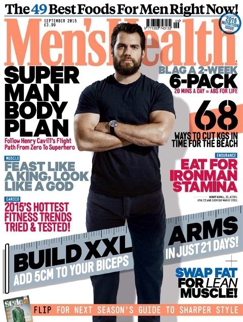 Henry Cavill on the cover of Men's Health UK's September 2015 issue 