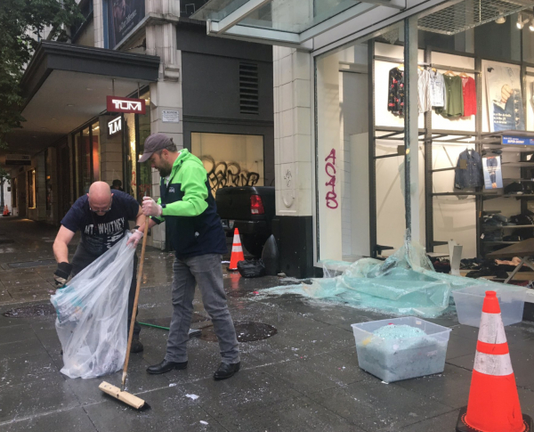  Hundreds of volunteers banded together to start the daunting task of cleaning up the extensive damage from Saturday night’s riots and looting in downtown Seattle.
