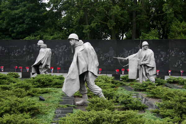 Statues of U.S. soldiers at the Korean War Veterans Memorial