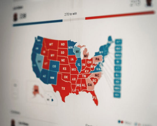 American states during an election as shown on a screen
