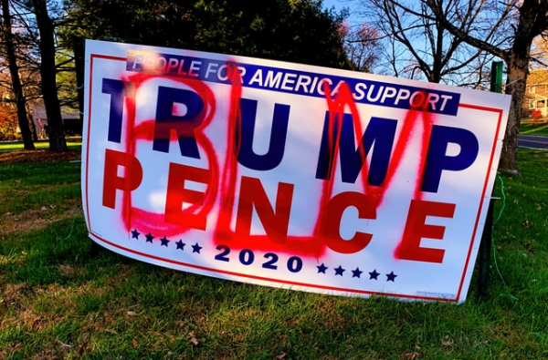 Trump haters vandalize signage