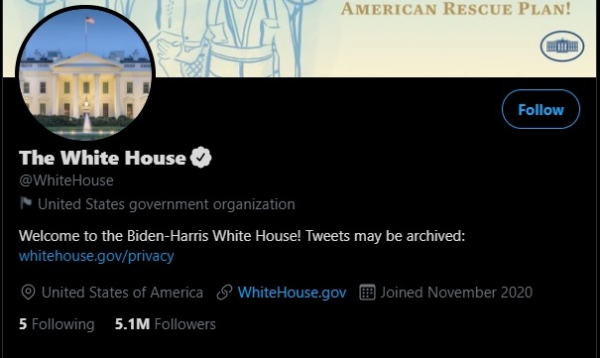 A screengrab of the White House Twitter account