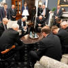 Mike Pence prays during a meeting with the US Coronavirus Taskforce. Source: 