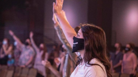 Attendees at Fellowship Church worship with face masks, May 3, 2020. | Fellowship Church