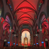 Philippines' Manila Cathedral with red lights for 'Red Wednesday."