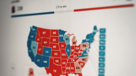 American states during an election as shown on a screen