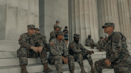 The US Army outside of the Lincoln Memorial