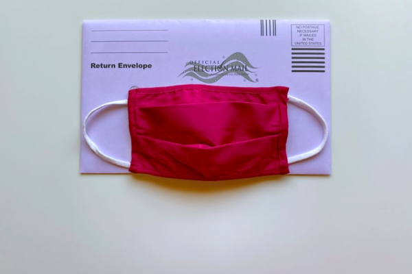 ballot muzzled with a face mask