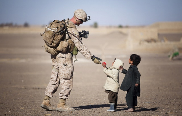 soldier and two kids