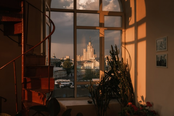 View at Kotelnicheskaya Embankment Building in Moscow, Russia at sunset